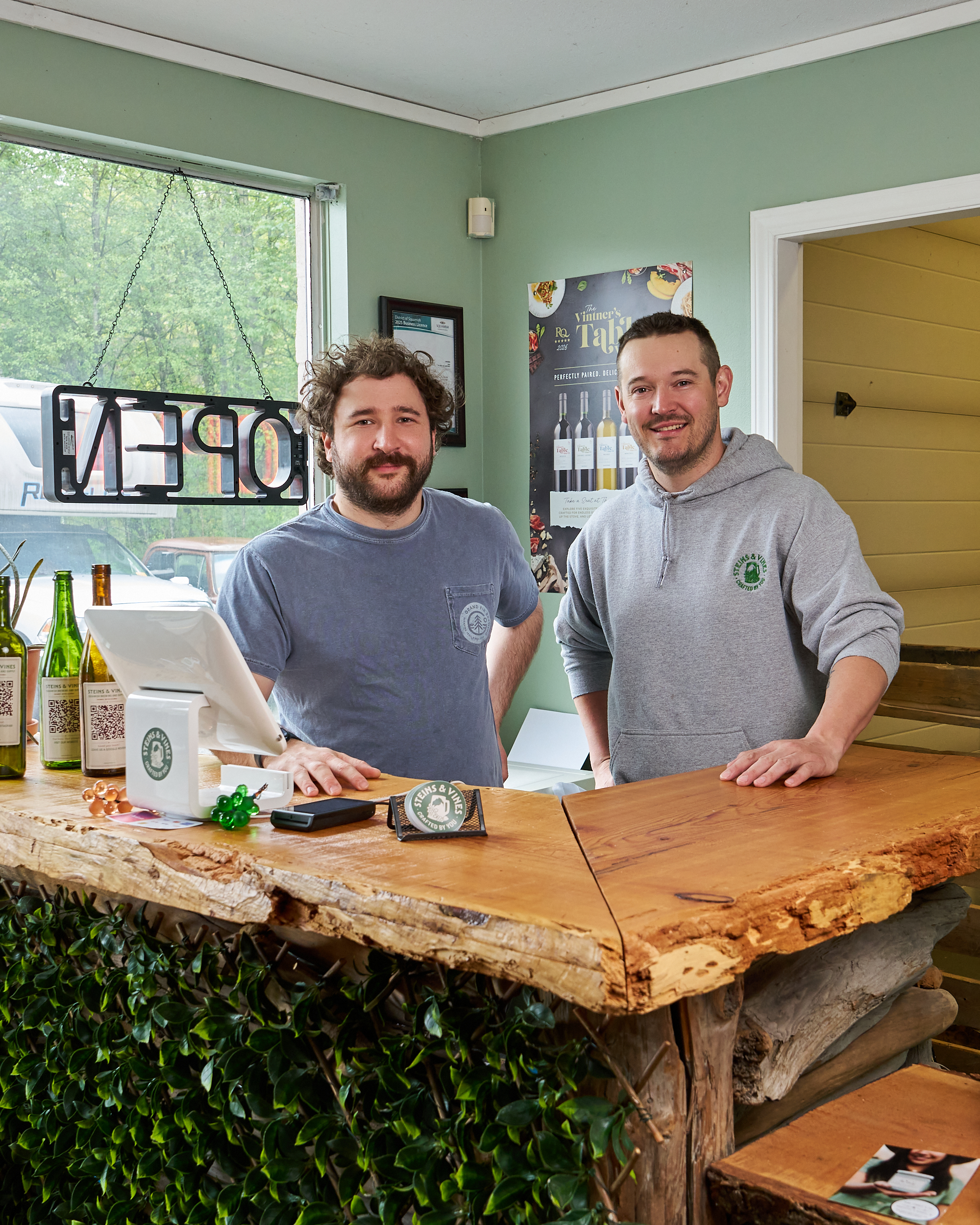 Service counter at Steins & Vines homebrew shop in Squamish, BC